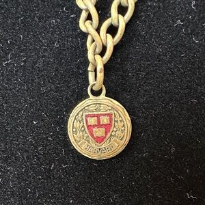 Vintage Gold-tone/ Brass Harvard Shield Charm with Red Enamel on Bracelet